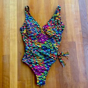 Gottex multi-colored wrap-style beaded embellished size 8 swimsuit